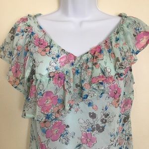 A New Day Floral Print XS Flutter Sleeve Top